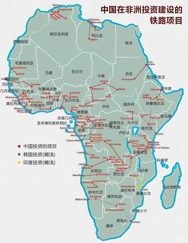 Afrika'da Çin yatırımı ve finansmanıyla inşa edilen / planlanan demiryolu hatları